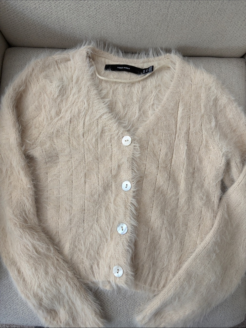 Vero Moda Fuzzy Cream Button-Front Cardigan